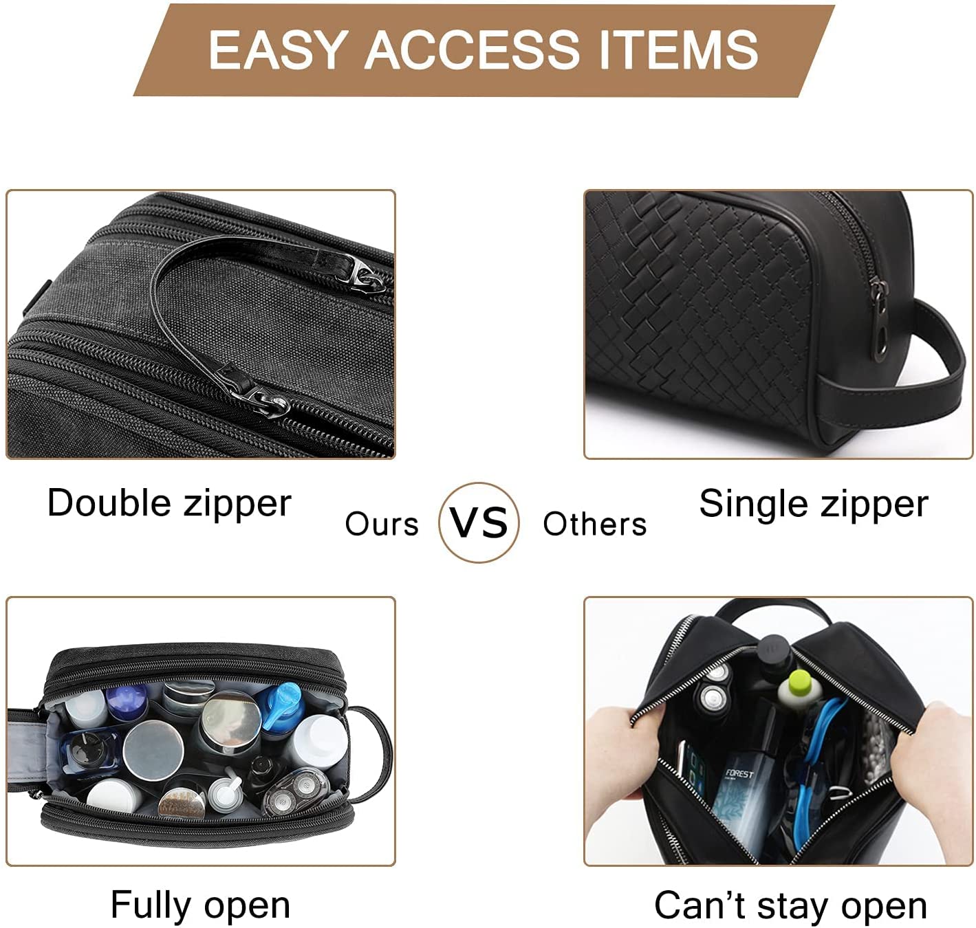 BAGSMART Toiletry Bag for Men， Travel Toiletry Organizer Dopp Kit Water-resistant Shaving Bag for Toiletries Accessories - Image 5